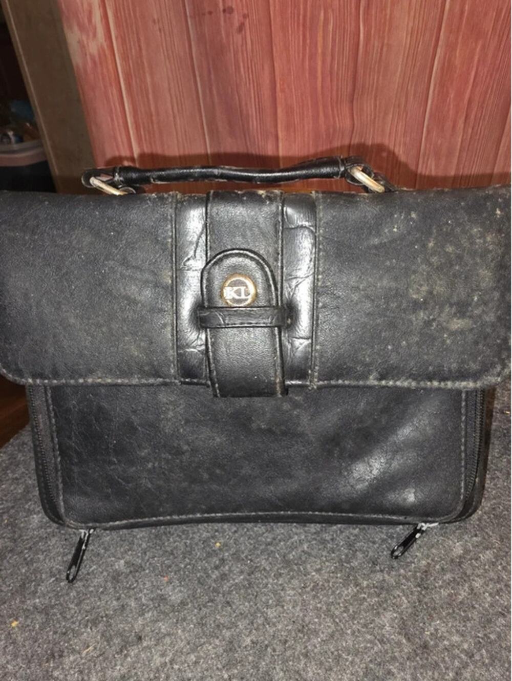 Vintage Kathie Lee Black Faux Leather Organizer Satchel Top Handle Handbag